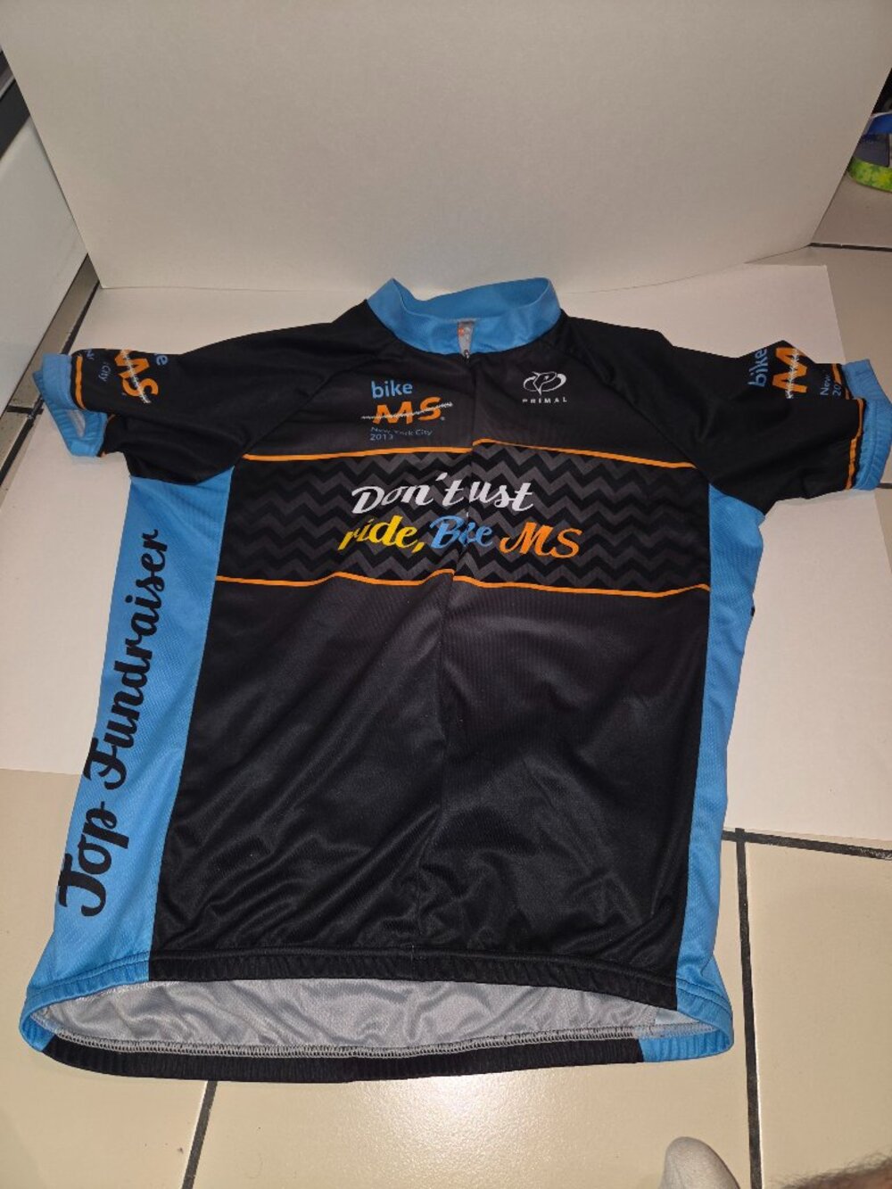 Primal Brand Cycling Jersey Men's Size L Bike MS NYC 2013 Top Fundraiser 3/4zip